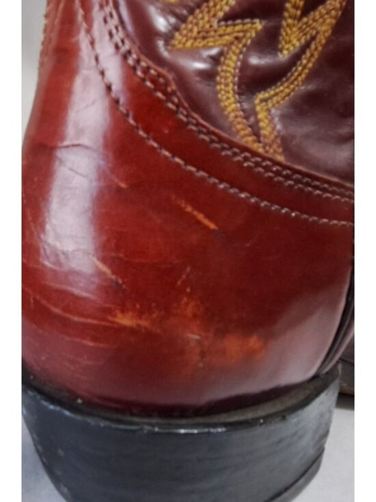 Vintage Laramie Men\'s 9 Leather Cowboy Boots Handmade Reddish Brown Embroidered main image 6